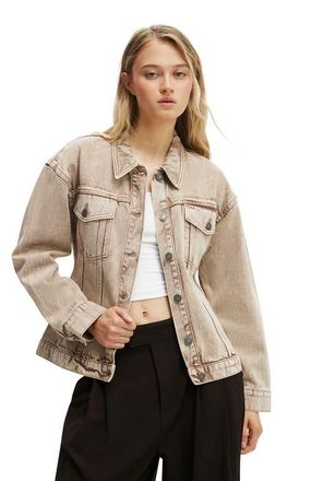 Cotton On Womens Alva Cinched Denim Jacket in Brown Stonewash at Nordstrom, Size 4