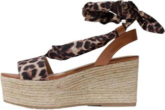Liu Jo Sandalen met luipaardprint- plateauzool en veters - Dames - Sleehakken - Bruin - 39 EU - Polyester - Schoenen