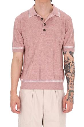 Eleventy Dusty Pink Cable-Knit Linen-Cotton Polo Shirt