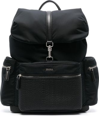 Ermenegildo Zegna woven panel backpack - men - Nylon/Leather - One Size - Black