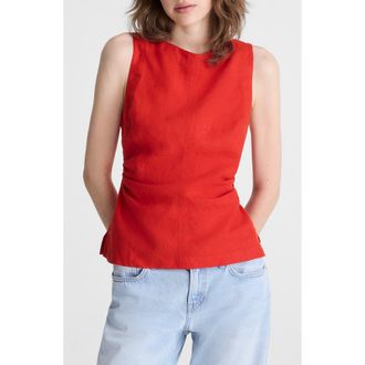 Madewell Cinched Boatneck Sleeveless Linen Top in Wild Poppy at Nordstrom, Size 00