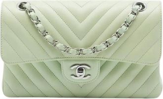 Chanel Pre-owned Vintage Classic Flap Schoudertas - Dames - Vintage Schoudertas - Groen - ONE Size - Leer - Vintage