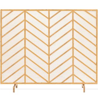 Best Choice Products 38x31in Single Panel Handcrafted Iron Chevron Fireplace Screen w/ Distressed Finish