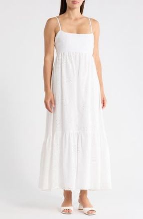1.State Eyelet Empire Waist Cotton Midi Dress in Ultra White at Nordstrom Rack, Size X-Large