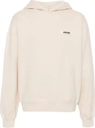 Jacquemus Beige Hoodie met Logo Tag - Heren - Hoodies - Beige - XL - Katoen - Hoodies & sweatvesten