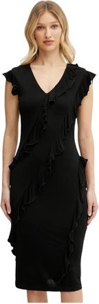 Karl Lagerfeld Tailored Viscose Dress - Dames - Casual kleedjes - Zwart - XS - Leer - Kleedjes