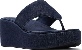 FitFlop Platfforms Denim Wedge Toe-Post in Dark Denim at Nordstrom, Size 11
