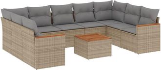 vidaXL Juego De Sof&aacute;s Jard&iacute;n Con Cojines Beige 10 Pzas Rat&aacute;n Sint&eacute;tico Vidaxl