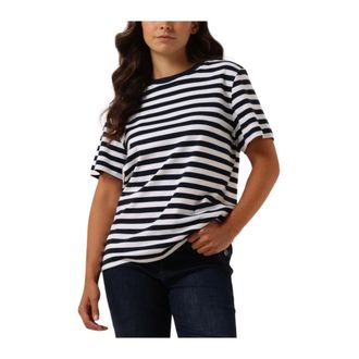 Summum Tops, Dames, Veelkleurig, M, Katoen, Gestreept Katoenen T-shirt met Korte Mouwen