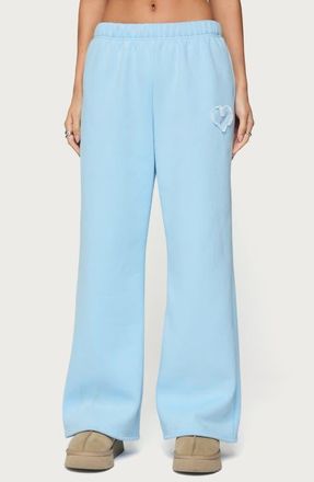 Edikted Love Wide Leg Fleece Sweatpants in Light-Blue at Nordstrom, Size X-Large