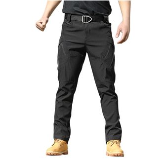 Generic Work Trousers Men with Zip Pockets Slim Fit Cargo Trouser Solid Colour Combat Bottoms Straight Leg Tactical Pants Heavy Duty Workwear Mens Clothes for