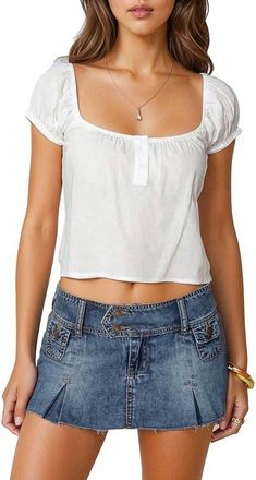 Edikted Eliora Puff Sleeve Crop Top in White at Nordstrom, Size X-Small