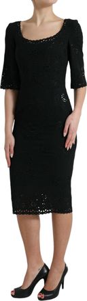 Dolce & Gabbana Womens Black Floral Lace Viscose Bodycon Midi Dress Acetate Elastane