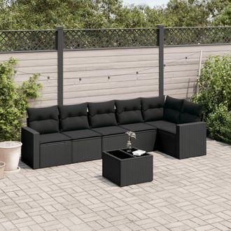 vidaXL Set De Comedor De Jard&iacute;n 7 Pzas Y Cojines Rat&aacute;n Sint&eacute;tico Negro Vidaxl