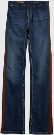 Gucci Cotton Denim Pants With Web, Size 28, Blue