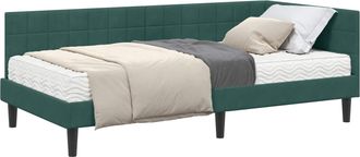 vidaXL Estructura De Cama Esquina Con Colch&oacute;n 2 Uds. Verde Oscuro Vidaxl