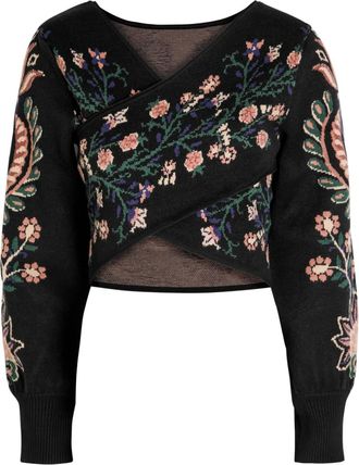 Farm Rio Marvelous Garden floral-jacquard sweater - Black