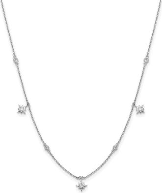 Diamond2Deal Sterling Silver 7 Stone 7 Star Stations Cubic Zirconia Necklace 16 with 2 inch Ext