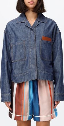 Fendi Giacca corta di jeans stile camicia in cotone con logo impresso