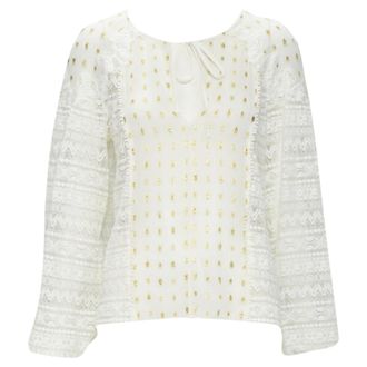 Temperley London sheer jacquard crochet lace bohemian top
