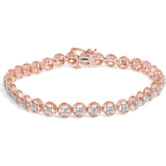 House of Brilliance Silver 1/10 Cttw Diamond Open Circle Wheel Link Tennis Bracelet in Rose Gold Over Silver at Nordstrom