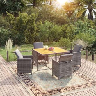 vidaXL Vidaxl - Set Comedor De Jard&iacute;n 5 Piezas Con Cojines Rat&aacute;n Sint&eacute;tico Gris