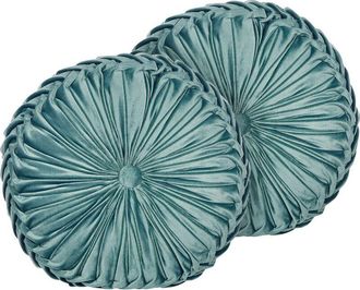 Beliani Conjunto De 2 Cojines De Terciopelo Verde Azulado 40 Cm Pliegues Minimalista Udala