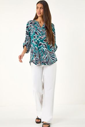 Roman Textured Leaf Print Shirt