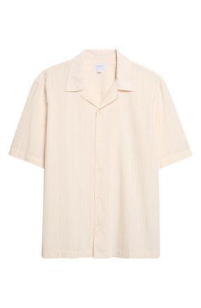Sunspel Textured Stripe Camp Shirt in Ecru at Nordstrom, Size Xx-Large