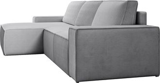 Vente-Unique Gran sof&aacute; cama rinconera izquierda de pana gris claro AMELIA