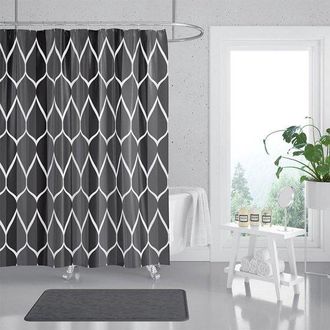 No Brand Cortina De Ducha Textil Impermeable - 1 Pieza - Cortina De Ba&ntilde;o De Poli&eacute;ster Con Dobladillo Con Peso - Gris Oscuro - 180 X 180 Cm