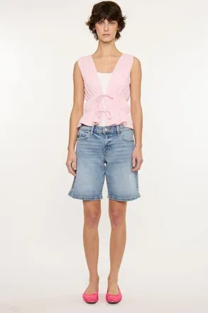 Kancan Margo Essentials Mid Rise Bermuda Denim Shorts in Medium Wash at Nordstrom, Size 31
