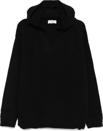 Laneus Hoodies & sweatvesten, Heren, Zwart, 2Xl, Wol, Zwarte Geribbelde Hoodie met V-hals
