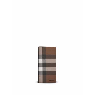 Burberry Mens Dark Birch Brown Check-Print E-Canvas Leather Wallet