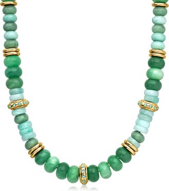 Ross-Simons Green Quartz Bead and 14kt Yellow Gold-Plated Necklace