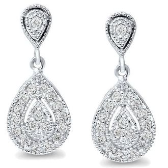 Pompeii3 1/2ct Pear Shape Dangle Diamond Earrings 10K White Gold