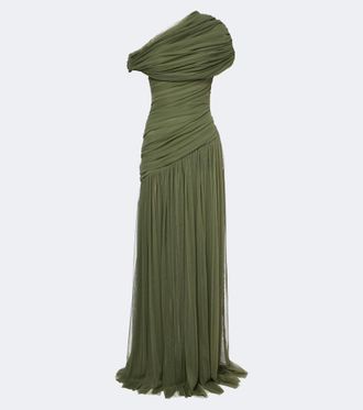 De La Vali Himalia ruched one-shoulder tulle gown