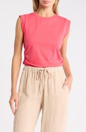Caslon Side Ruched Cotton Blend Tank in Red Geranium at Nordstrom Rack, Size X-Large
