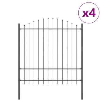 Berkfield Home Fence Panel with Spike Arch Set of 4 Black Powder-Coated Steel