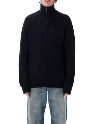 A.P.C. Ribbed Wool Dropped Shoulder Half-Zip Sweater