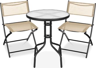 Best Choice Products 3-Piece Patio Bistro Dining Furniture Set w/ Round Textured Glass Tabletop, Folding Chairs