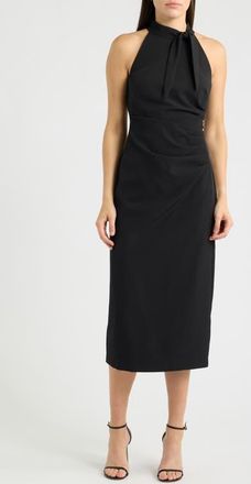 Vince Camuto Laguna Pleated Tie Neck Sleeveless Sheath in Black at Nordstrom, Size 14