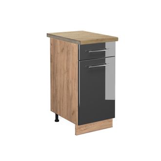 Vicco Mueble Bajo De Cocina Fame-line, Antracita Alto Brillo, 40 Cm, Et Roble