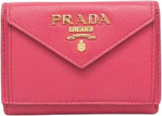 Prada Pre-owned Wallets, female, Pink, Size: ONE SIZE Pre-owned Saffiano Metal 1Mh021 Tri-fold Wallet