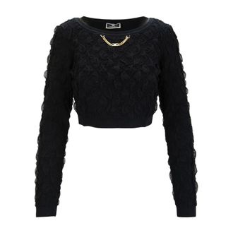 Elisabetta Franchi Round-neck Knitwear, female, Black, Size: M Cropped Top