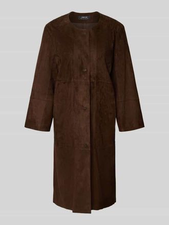 Marc Cain Regular Fit Ledermantel mit Rundhalsausschnitt und Knopfleiste in Mittelbraun, Gr&ouml;&szlig;e 40