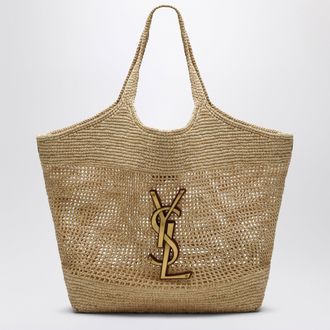 Saint Laurent Icare maxi raffia and leather shopping tote in natural