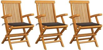 vidaXL Sillas De Jard&iacute;n 3 Uds Madera Teca Con Cojines Gris Taupe Vidaxl