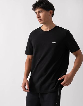 HUGO BOSS Mens BOSS Green Taddy Mens Cotton Piqu&eacute; T-Shirt with Oxford-Jacquard Back Collar - Black 001 - Size: 40