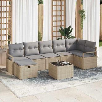 vidaXL Vidaxl - Conjunto De Sof&aacute; De Jard&iacute;n Con Coj&iacute;n 8 Pcs Beige Y Gris Claro